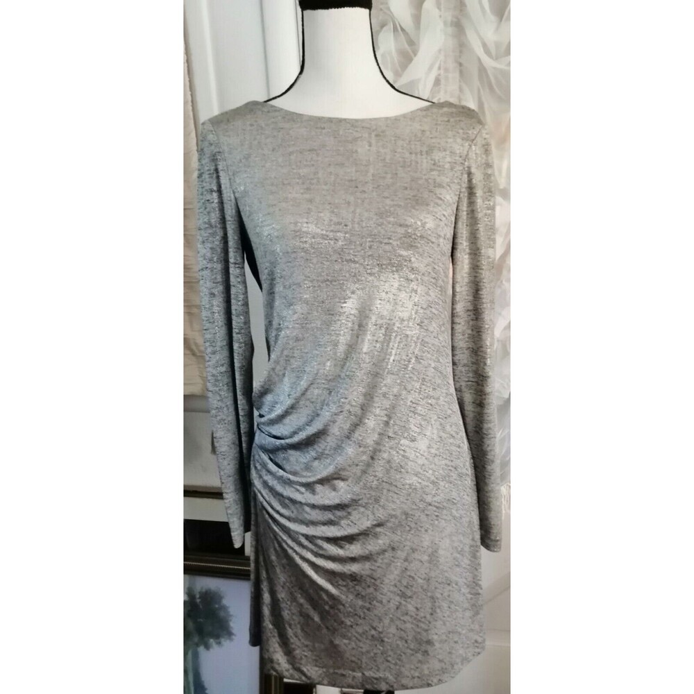 Party Event Dress Cowl Back Lined Metallic Long Sleeve Lined Sparkle Gold